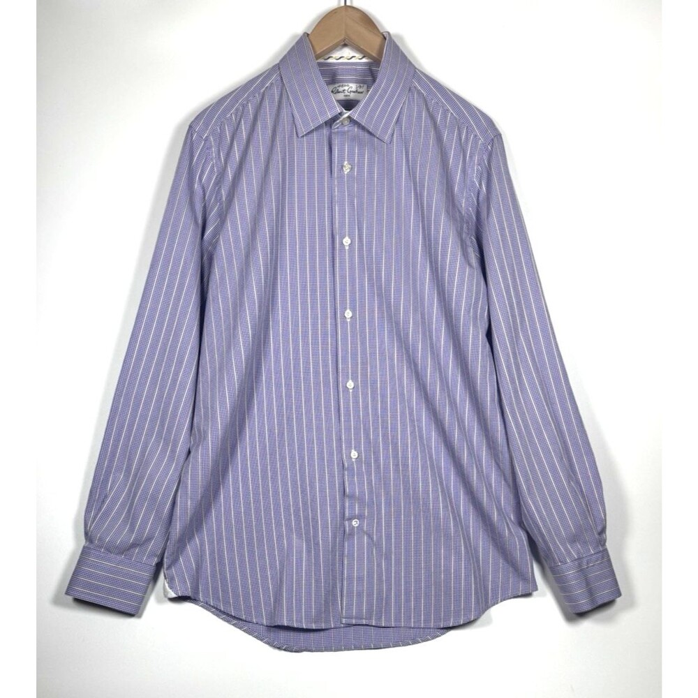 Robert Graham Buton Down Shirt Mens 16 Purple Gingham Stripe Cotton Long Sleeve